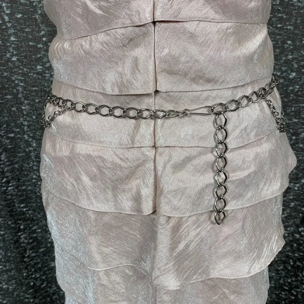 Women Belt Silver Metal Chain Links Side Wave‎ Strands Simple Closure